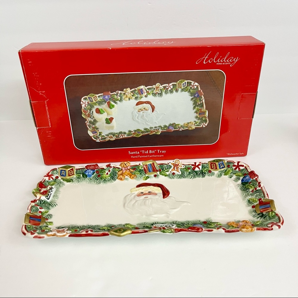 Holiday Home Accents Santa “Tid Bit” Tray Hand Painted Earthenware